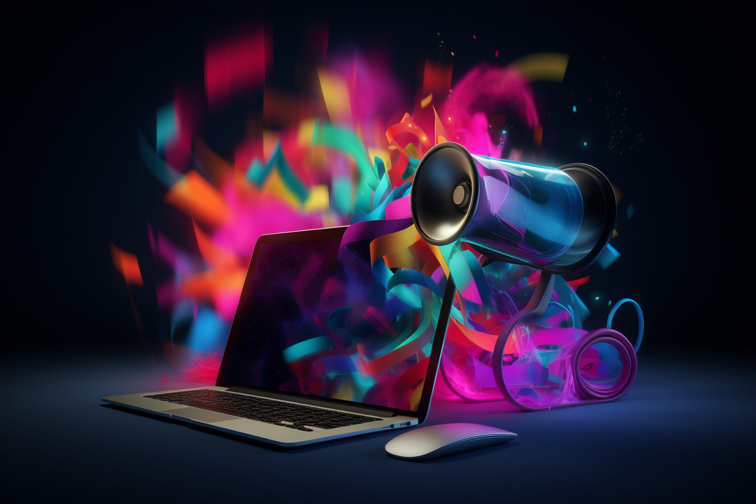 laptop-with-megaphone-background-with-colorful-neon-lights-sales-marketing